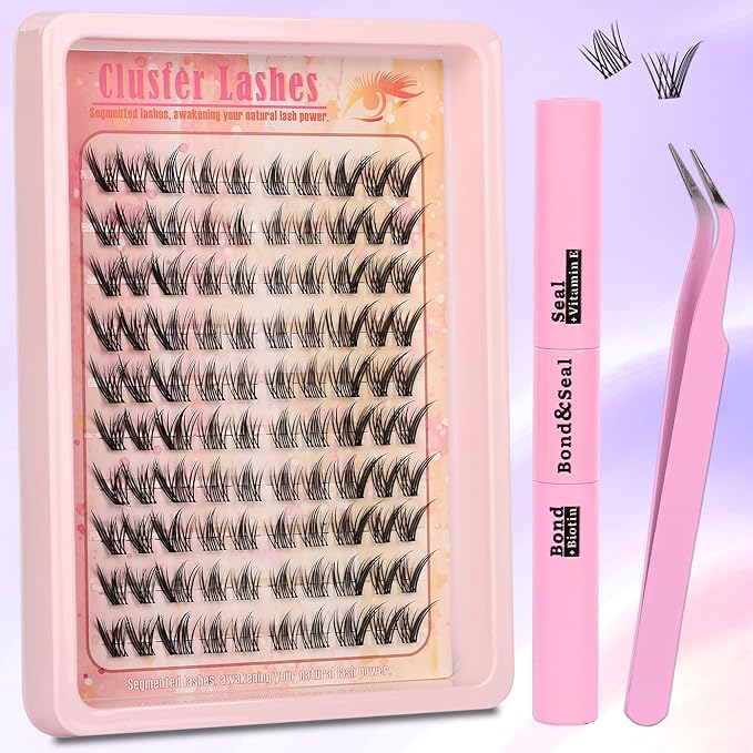 Gmagictobo Lash Clusters Manga Lash Clusters Kit Spiky Eyelash Clusters Natural Clear Band Fairy Lashes Pack Wet-Look C Curl Individual Lashes Clusters Lash Glue Lash Tweezers