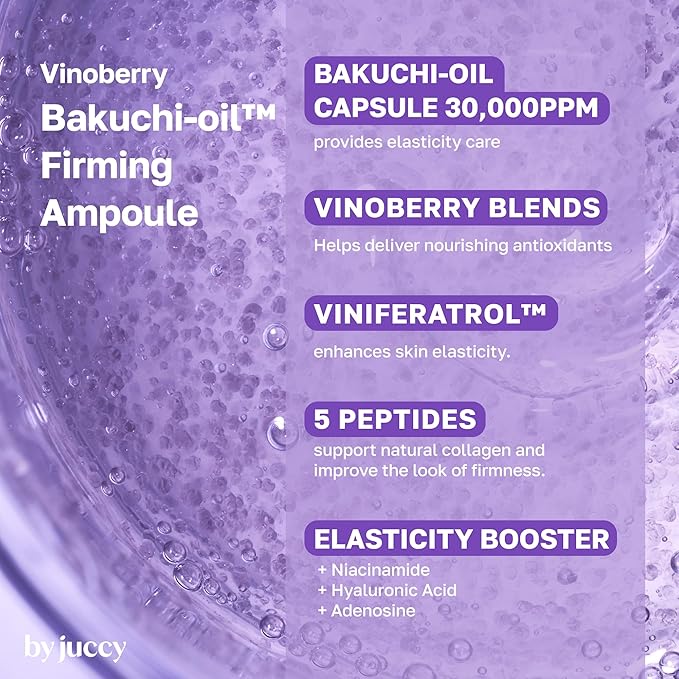 By Juccy Vinoberry Bakuchi-oil 30,000 ppm Firming AmpouleㅣWrinkle-Softening & Texture-Perfecting | Bakuchiol, Viniferatrol, Peptides, Cica | Skin ElasticityㅣKorean Skincare | By Juicy | 1.01 Fl.oz