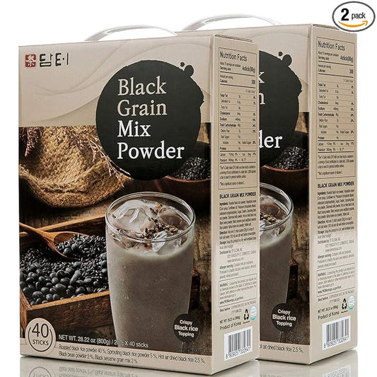 Damtuh Korean Black Mixed Grain Powder Meal Replacement Shake – Healthy Breakfast Drink, Nutritious Grain Misugaru, 20g x 40 Sticks (Pack of 2)