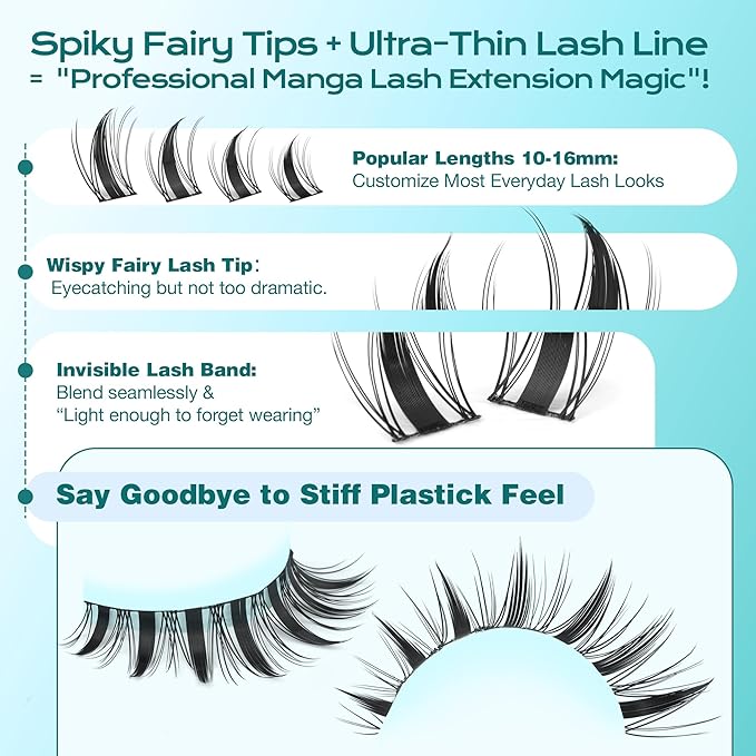 Anime Lash Clusters Fairy Manga Lashes Clusters 10-16mm Mixed Spiky Cluster Eyelash Extensions 135pcs Wispy Individual Lashes by ALPHONSE