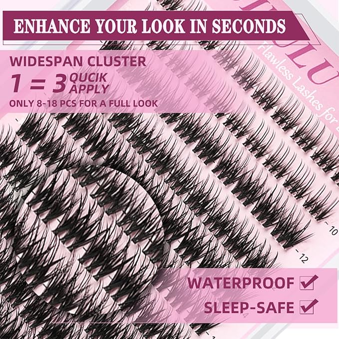 Lash Clusters Kit 10-18mm Mix D Curl DIY Extension Eye Natural Lashes False Wispy EyeLash Cluster with Bond & Seal, Glue Remover, Tweezers(U20)