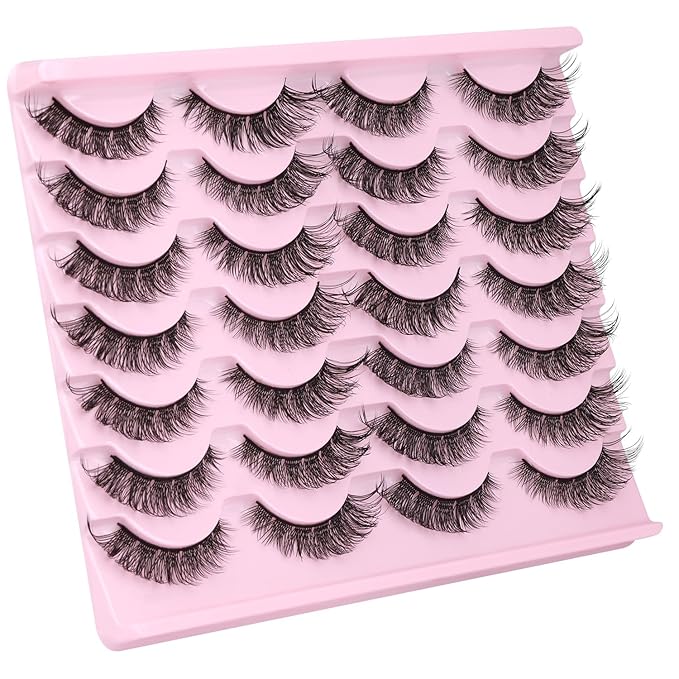Natural Lashes Wispy Faux Mink Lashes Natural Look Cat Eye False Eyelashes Strip Lash 16mm Short Eyelashes Pack 14 Pairs