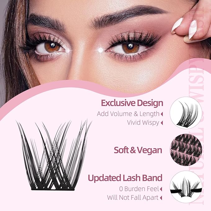 Wispy Lash Clusters Kit 10-18mm Mix D Curl Eye Lashes Wispy Lash Cluster False Eyelash Clusters DIY Lash Extension Kit with Lash Bond & Seal, Lash Glue Remover, Lash Tweezers(U13 Lash Kit)