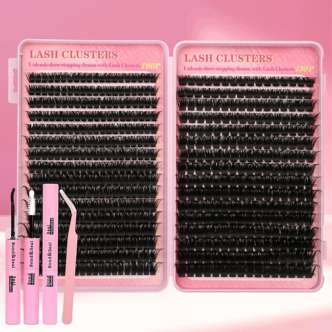Gmagictobo Lash Clusters Kit Cluster Eyelash Extensions 560Pcs Volume 100D 150D Lashes Clusters D Curl Eyelash Clusters DIY Individual Lash Clusters Eyelash Glue Lash Tweezers