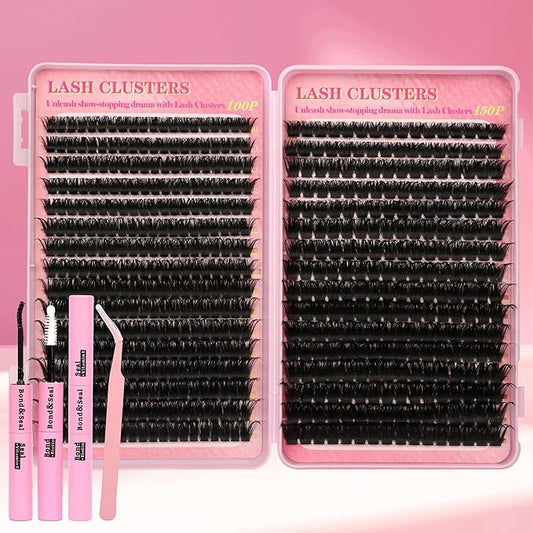 Gmagictobo Lash Clusters Kit Cluster Eyelash Extensions 560Pcs Volume 100D 150D Lashes Clusters D Curl Eyelash Clusters DIY Individual Lash Clusters Eyelash Glue Lash Tweezers