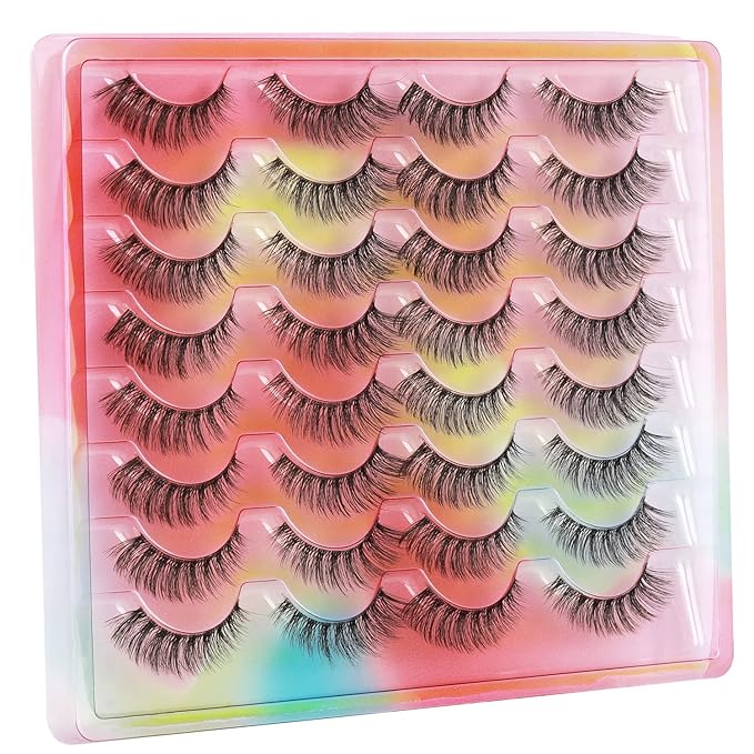 False Eyelashes Natural Look Clear Band Mink Lashes 5D Cat Eye Lashes Wispy Faux Mink Strip Lashes Pack by Kiromiro
