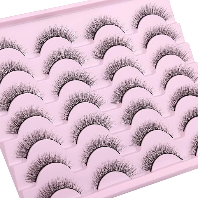 Kiromiro Natural Lashes 10mm Wispy False Eyelashes Natural Look Faux Mink Wispies Eyelashes Soft Strip Lashes Pack (No Glue Included)