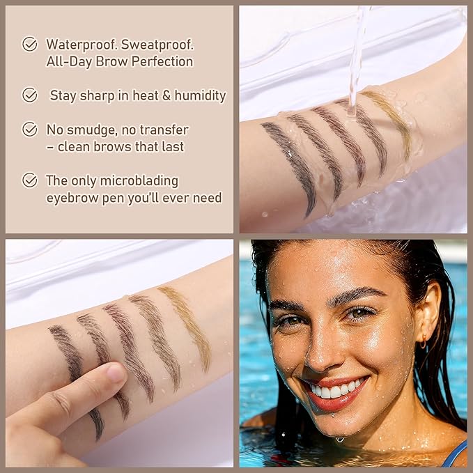 Dual-Ended Microblading Eyebrow Pencil for Women, 2 in 1 Liquid Eyebrow Pencil with Curved Tip and 4D Brow-Fection Microblading Pen, Shaped Fill HairLike Waterproof Lasting Eyebrows 01 Light Brown