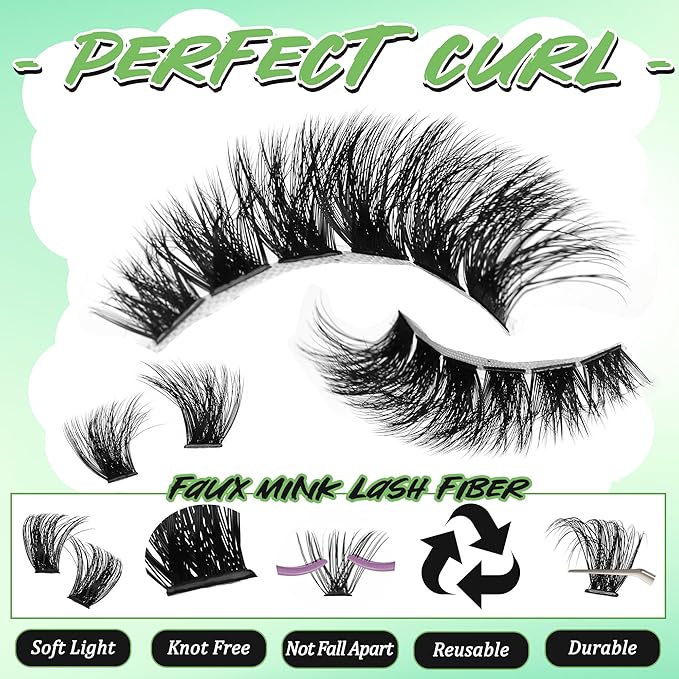 Gmagictobo Cat Eye Wispy Lash Clusters Kit 420Pcs DIY Individual Lashes Clusters Lash Bond and Seal Lash Tweezers