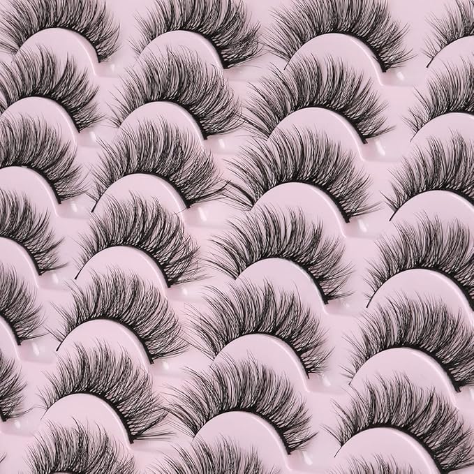 False Eyelashes 14mm Faux 3D Mink Lashes Natural Look Cat Eye Wispy Lashes Pack by Kiromiro, 14 Pairs