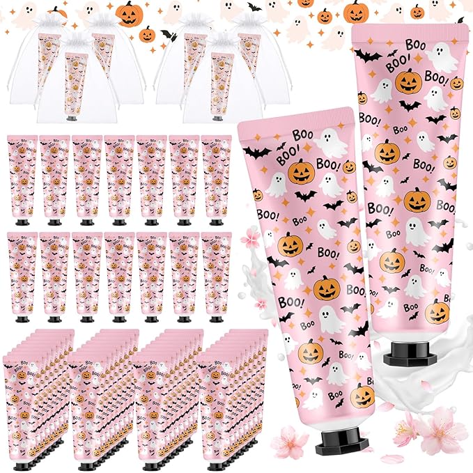 48 Sets Pink Halloween Ghost Boo Hand Cream Gifts Bulk a Little Boo Is Almost Due Baby Shower Travel Size Lotion Bulk Pink Halloween Birthday Party Supplies for Guest