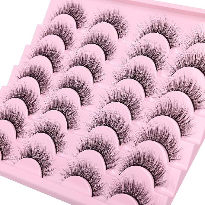 Wispy Lashes 12mm False Eyelashes Natural Look Short Faux Mink Eyelashes Wispies Ripple Strip Lashes Pack, 14 Pairs