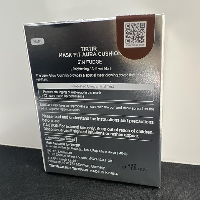 [*Mini Size*] TIRTIR Aura Glow Silver Cushion | Korean Cushion Foundation, (#51N Fudge, 0.15 Fl Oz)