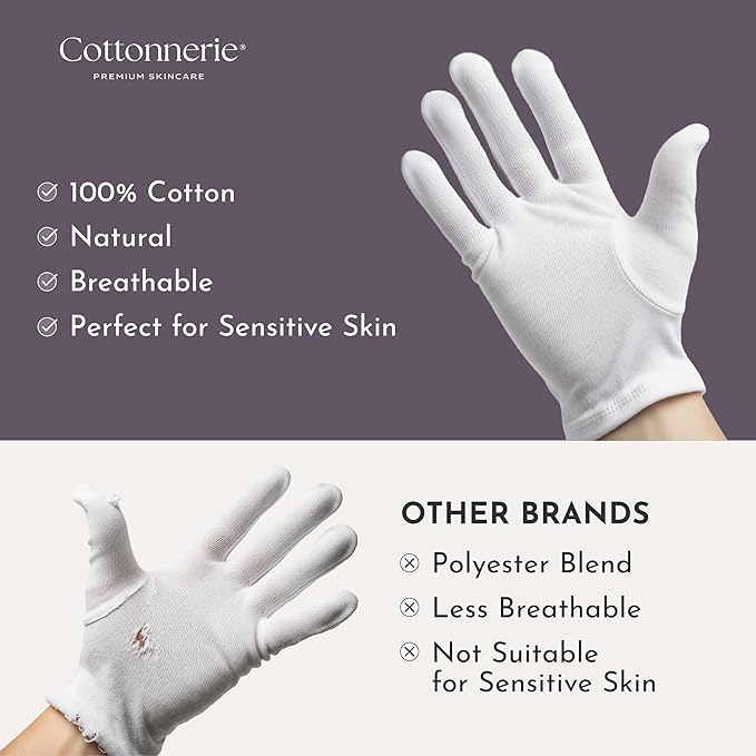 4 Pairs Cottonnerie Basics Cotton Gloves for Dry Hands Sleeping, Moisturizing Gloves Overnight, Hand Moisturizer Gloves, Moisture Gloves for Dry Hands Overnight, Sleeping Gloves, Medium