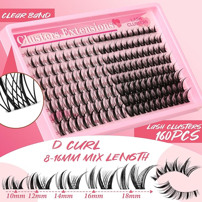 Gmagictobo Manga Lash Clusters Kit Spiky Lashes Clusters Fairy Lash Clusters Wet-Look Anime Lashes Pack 160 Pcs C/D Curl Individual Lashes Lash Bond and Seal Lash Tweezers