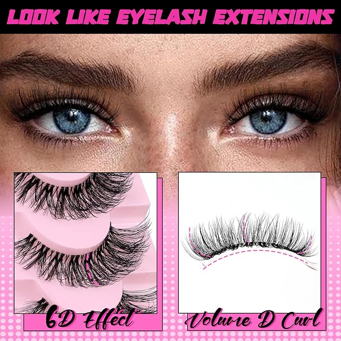 Veleasha Russian Strip Lashes Faux Mink Lashes Fluffy Eyelashes 7 Pairs 12-19mm Clear Band False Eyelashes Looks Like Eyelash Extensions D Curl Fake Eyelashes (DT01)