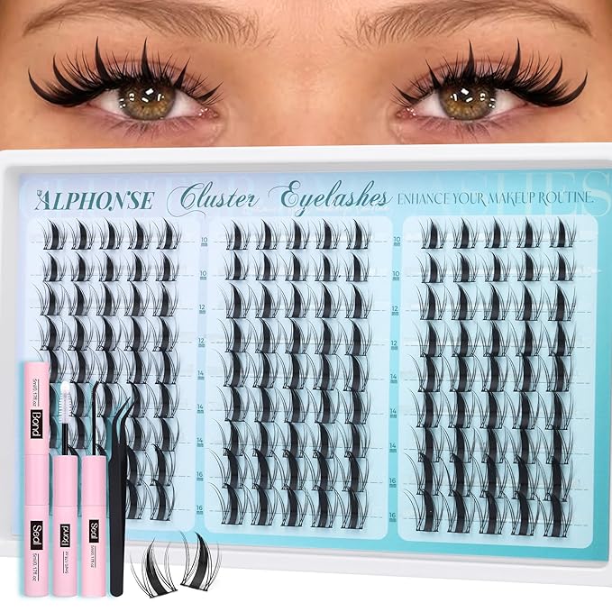 Fairy Lash Clusters Kit Manga Eyelash Clusters Wispy DIY Lash Extension Kit Anime Cluster Lashes 10-16mm Cluster Eyelash Extensions C-Curly Individual Lashes Kit with Bond & Seal, Tweezers by ALPHONSE