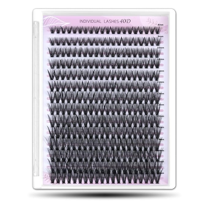 Individual Lashes, Lash Clusters, 280 Pcs 40D Individual Lash Extensions, Natural Soft Lightweight Reusable, Thickness 0.07mm C Curl False Eyelashes 8/9/10/11/12/13/14/15/16mm (40D 8-16mm)