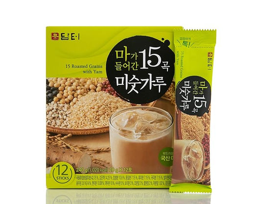 Damtuh Korean 15 Multi Mixed Roast Grain Powder Meal Replacement Shake – Healthy Breakfast Drink, Nutritious Grain Misugaru, 20g x 12 Sticks