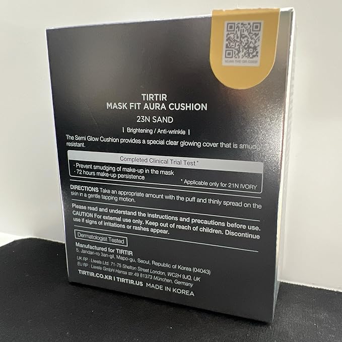 TIRTIR Mask Fit Aura Silver Cushion Foundation | Semi-glow Finish, Natural Coverage, Moisturizing, Lightweight, Korean cushion foundation (#23N Sand, Full Size, 0.63 Fl Oz)