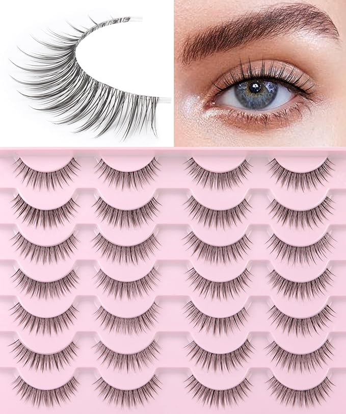 Kiromiro Eyelashes Wispy 10mm False Lashes Natural Look Soft 3D Mink Lashes Short Strip Lashes Pack