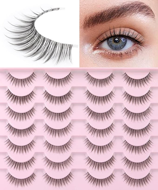 Kiromiro Eyelashes Wispy 10mm False Lashes Natural Look Soft 3D Mink Lashes Short Strip Lashes Pack