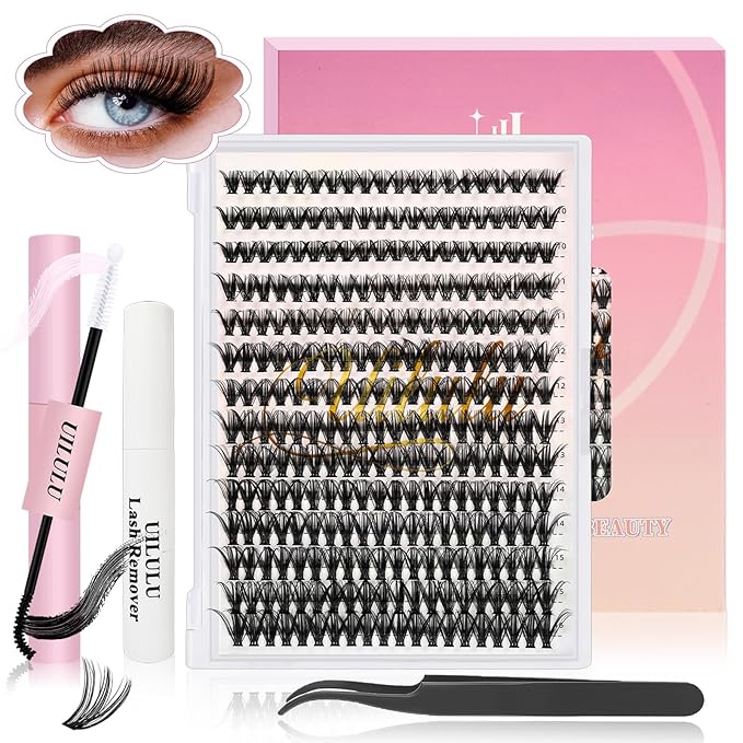 Lash Clusters kit 9-16mm DIY Lash Extension Kit 280 40D D Curl Lash Clusters 0.07D Natural Individual Lashes Clusters False Eyelashes Wispy Eye Lash Kits Extensions Kit