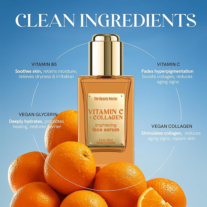 Vitamin C & Collagen Face Serum – Brightening, Firming, Even Skin Tone, Wrinkle Smoothing – Dermatologist Tested, Anti-Aging, Korean Skin Care – Clean Vegan Formula – 2 Fl Oz