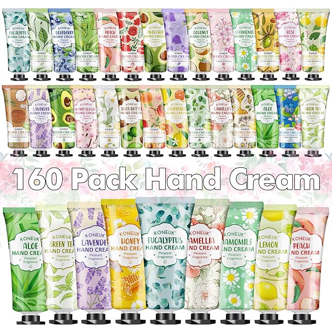 160 Pack Hand Cream Gifts Set, Christmas Gifts for Guests, Thank You Gifts, Bridesmaid Gifts, Birthday Gifts and Stocking Stuffers for Women, Bulk Hand Lotion Travel Size for Dry Cracked Hands