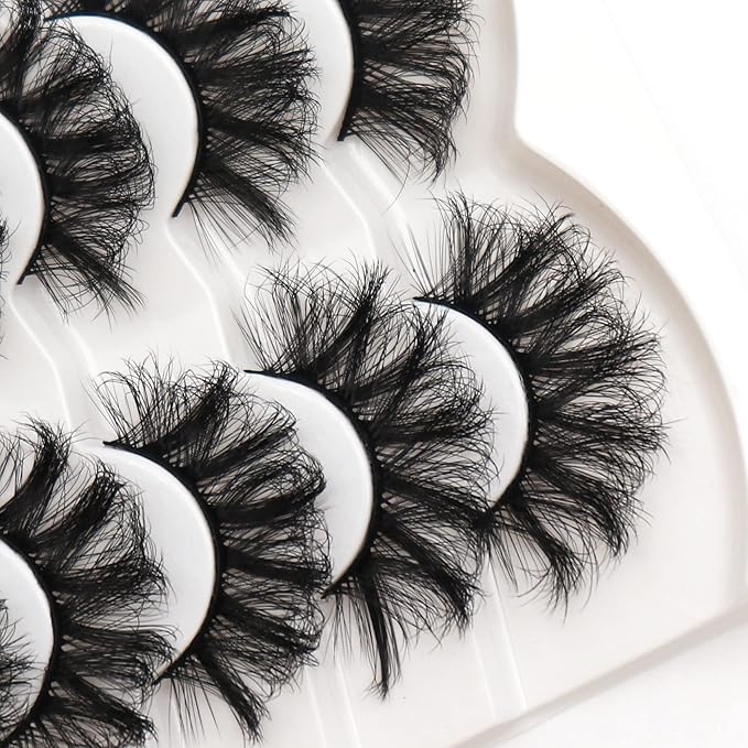 Veleasha False Eyelashes Wispy Faux Mink Lashes Fluffy Handmade Fake Eyelashes Natural Look 7 Pairs Pack Luxury Cat Eye Lashes (802)