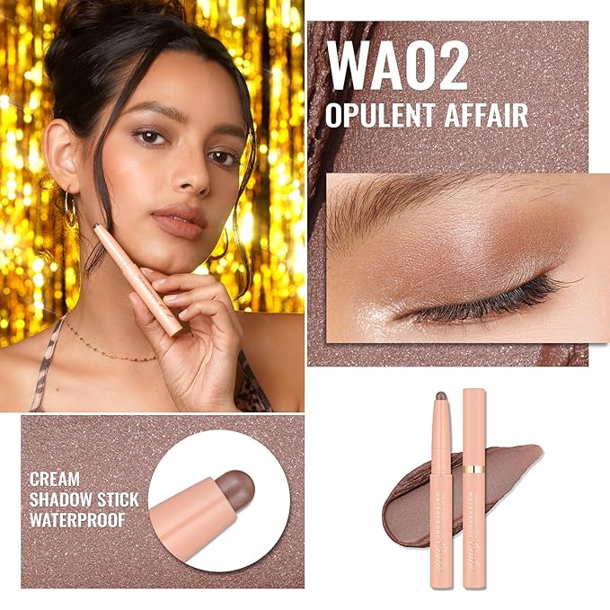 Oulac Mocha Eyeshadow Crayon – Twist-Up Waterproof Stick, Soft Shimmer Finish, Vegan & Cruelty-Free, 1.25g, WA02 Opulent Affair