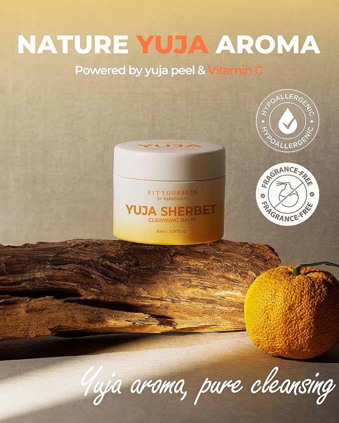 Yuja Sherbet Cleansing Balm - Korean Makeup Remover with Citron Extract Vitamin C Oil Cleanser Moisturizing Sebum Control Gentle Pore Care - Fresh Yuzu Scent, 3.04 fl.oz