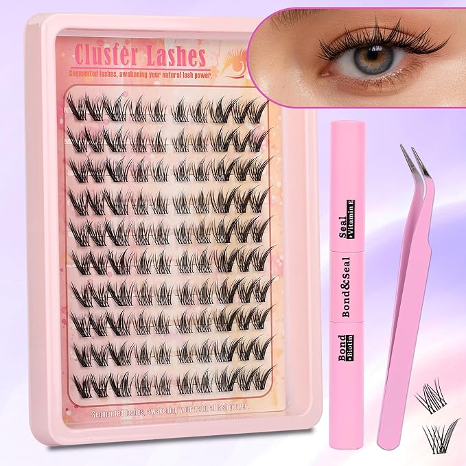 Gmagictobo Lash Clusters Manga Lash Clusters Kit Spiky Eyelash Clusters Natural Clear Band Fairy Lashes Pack Wet-Look C Curl Individual Lashes Clusters Lash Glue Lash Tweezers