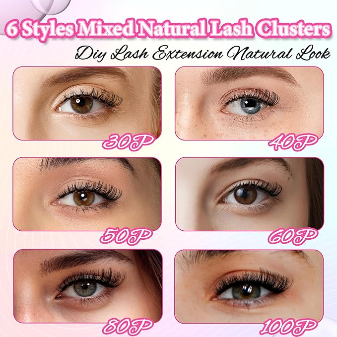 Gmagictobo DIY Lash Clusters Kit Volume Lash Clusters Thick Eyelash Extension Kit Individual Lashes Thin Band Lashes Clusters Lash Bond and Seal Lash Tweezers