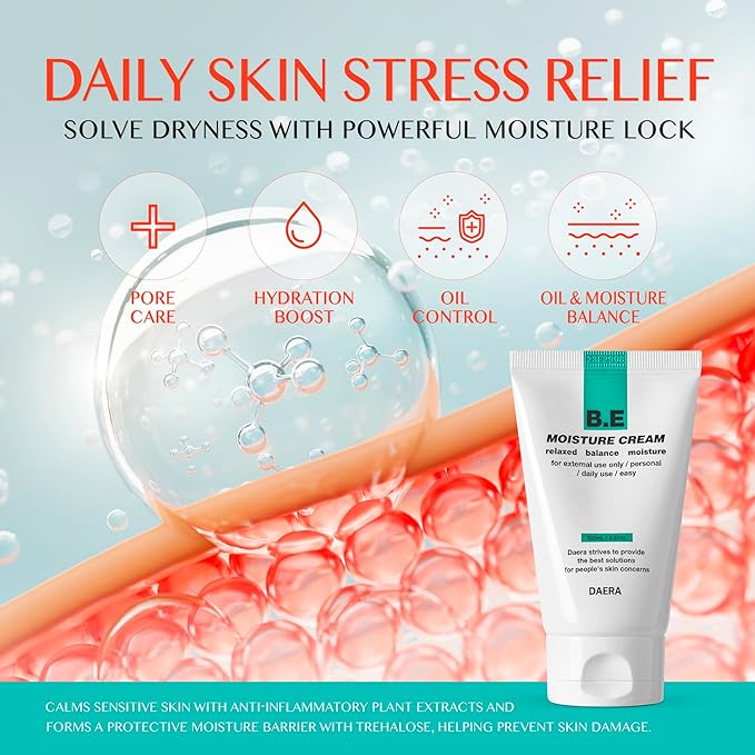 DAERA B.E Cream- Korean Moisturizer, Lightweight All Skin Type, Sensitive Skin, Trahalose & Hyaluronic Acid, Centella Asiatica,Fast Absorbing, Lightweight, Korean Skin Care (3.38 oz)