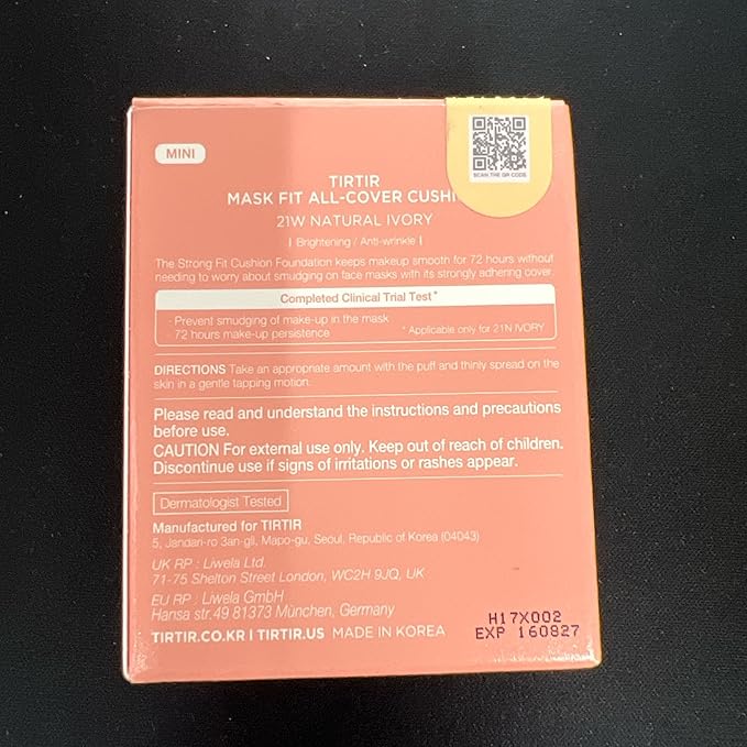 [*Mini Size*] TIRTIR All Cover Pink Cushion | Korean Cushion Foundation, (#21W Natural Ivory, 0.15 Fl Oz)