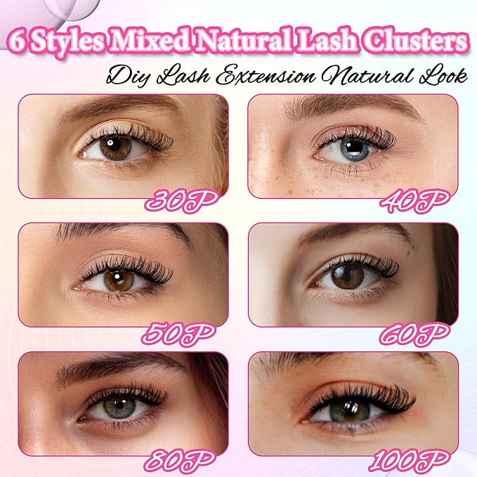 Gmagictobo Lash Clusters DIY Lash Clusters Kit Volume Lash Extension Kit 570Pcs Individual Lashes Clusters Thin Band Eyelash Extension Kit Lash Bond and Seal Lash Tweezers