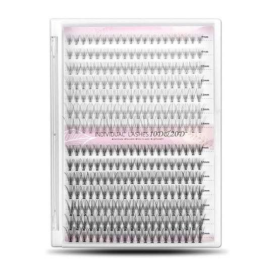Individual Lashes, Lash Clusters, 280 Pcs 10D/20D Mixed Individual Lash Extensions, Natural Soft Lightweight Reusable DIY Eyelash Extensions, Thickness 0.07mm C Curl False Eyelashes