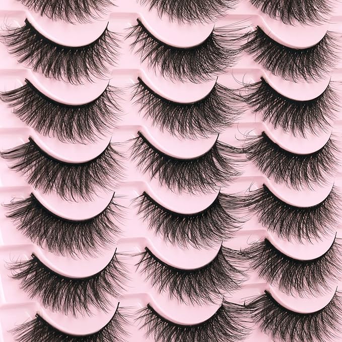 Kiromiro False Eyelashes Natural Look Wispy Faux Mink Lashes Soft 14mm Cat Eye Short Strip Lashes Pack