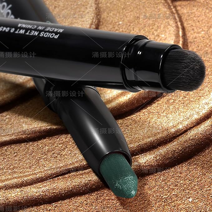 Cream Waterproof Hypoallergenic Eyeshadow Stick, long wear Metallic Glitter Matte Eye Shadow Pencil With Makeup Brush, Eye Brightener, 63 Evergreen Shimmer