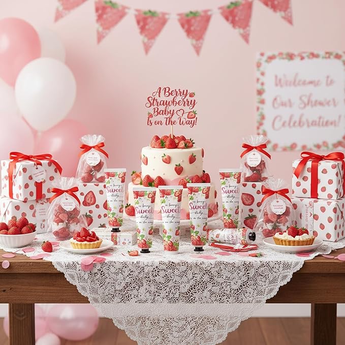 48 Sets a Sweet Strawberry Is on The Way Hand Cream Gifts Bulk Baby Shower Hand Cream Travel Size Lotion Bulk Fall Thanksgiving Party Supplies Favors Birthday Wedding for Guest