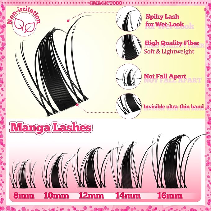 Gmagictobo Lash Clusters Manga Lash Clusters Kit Clear Fairy Eyelash Clusters Wet-Look Spiky Anime Lashes Pack C Curl Individual Lashes Lash Glue Lash Tweezers