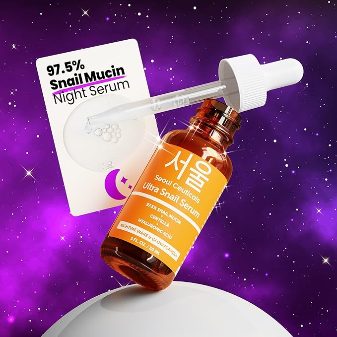 SeoulCeuticals Korean Skin Care 97.5% Snail Mucin Serum – K Beauty Skincare Anti Wrinkle Cica Night Serum Hyaluronic Acid for Face 1oz