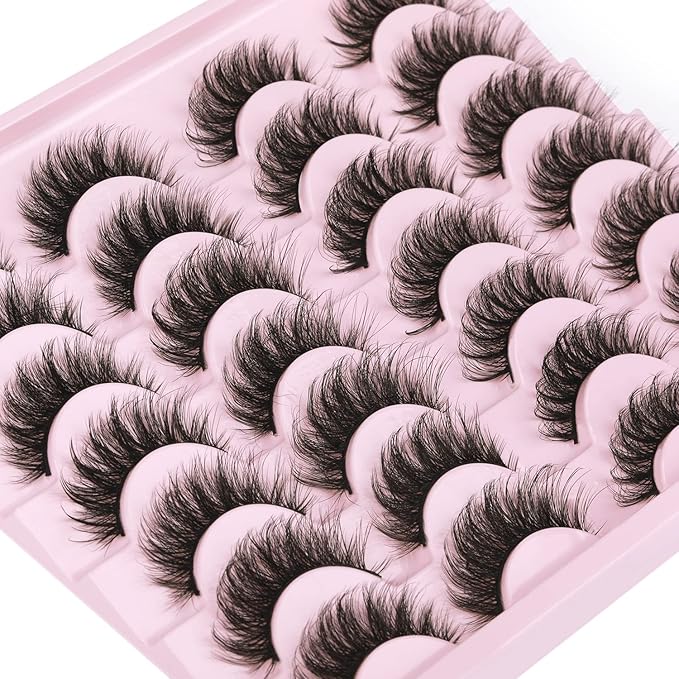 False Eyelashes Natural Look Faux Mink Lashes 12mm Short Wispy Lashes 5D Volume Strip Eye Lashes Pack by Kiromiro