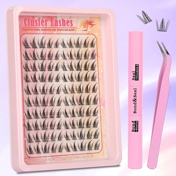 Gmagictobo Lash Clusters Manga Lash Clusters Kit Anime Eyelash Clusters Wet-Look Clear Band Fairy Lashes Pack C Curl Spiky Individual Lashes Clusters Lash Glue Lash Tweezers