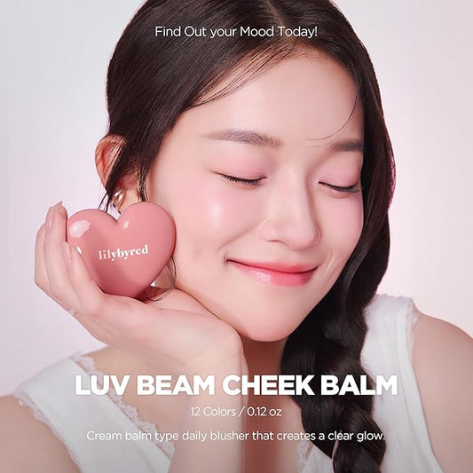 lilybyred Luv Beam Cheek Balm | Heart-Shaped Korean Cream Blush, Semi-Matte Finish, Long-Lasting, Blendable & Buildable, Soft Creamy Texture, Lightweight, Natural Flush, 0.12 oz.(12 Hearty Pink Beige)