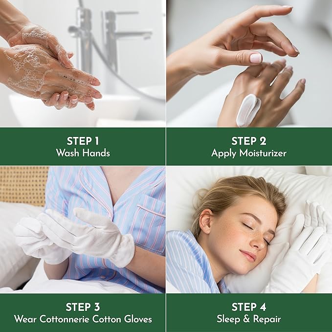 4 Pairs Cottonnerie Organic Cotton Gloves for Dry Hands Sleeping, Moisturizing Gloves Overnight, Hand Moisturizer Gloves, Moisture Gloves for Dry Hands Overnight, Sleeping Gloves, Medium