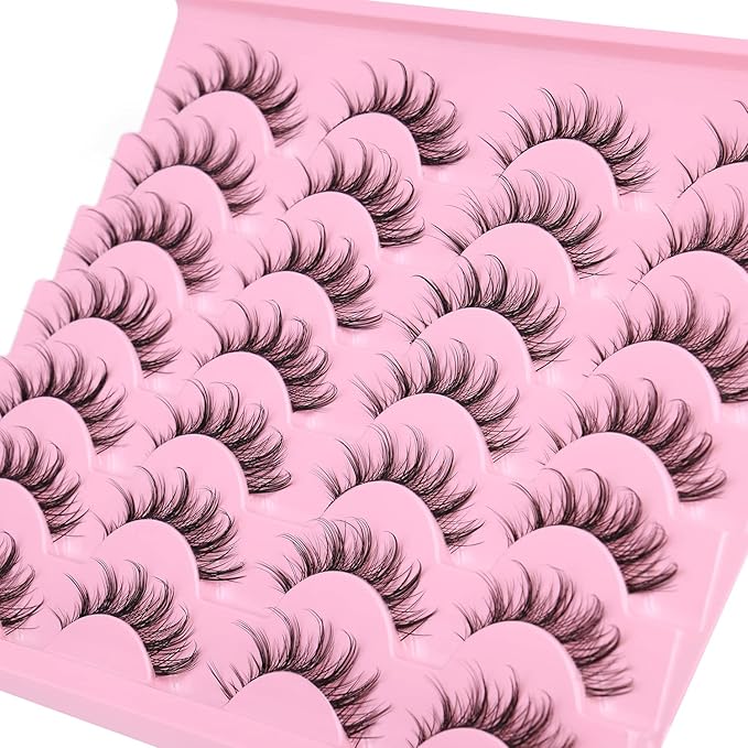 Manga Lashes Clear Band Natural Lashes Wispy Asian 12mm 3D Short Eyelashes D-Curl False Eyelashes Pack by Kiromiro