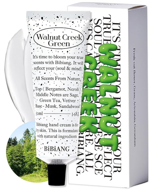 Walnut Creek Green Hand Cream - Korean Hand Care for Moisturizing & Nourishment - Hydrating Hand Care Formula with Forest Bergamot Scent, Shea Butter & Niacinamide - 1.69oz