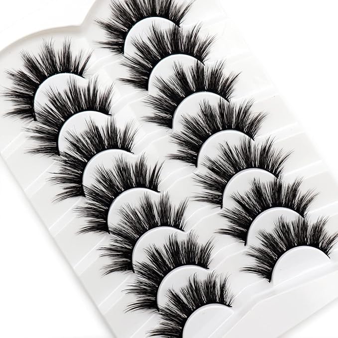 Veleasha False Eyelashes Wispy Faux Mink Lashes Fluffy Handmade Fake Eyelashes Natural Look 7 Pairs Pack Luxury Cat Eye Lashes (815)
